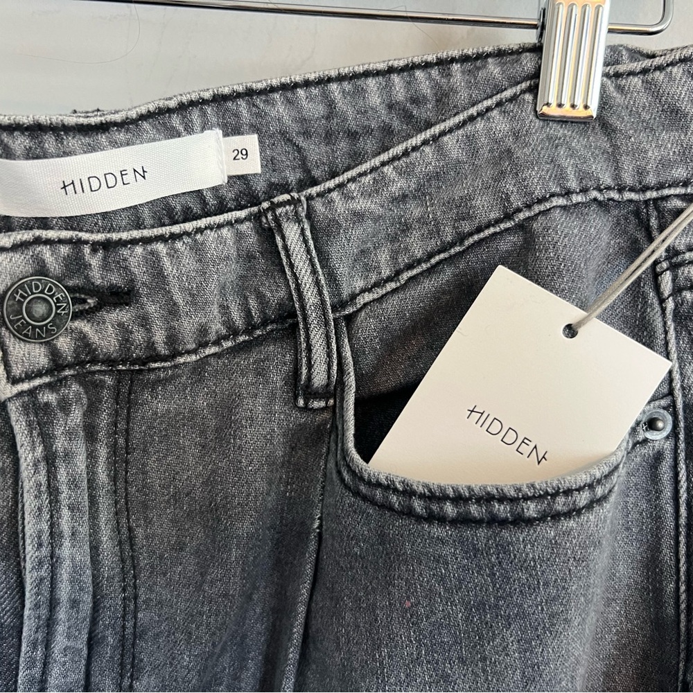 Hidden Jeans, Gray Washed Denim Jeans with Distressed Look